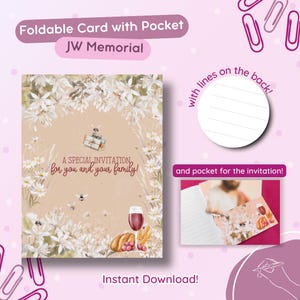 Invitación conmemorativa de JW: elegante tarjeta plegable con bolsillo | Imprimible y descarga instantánea