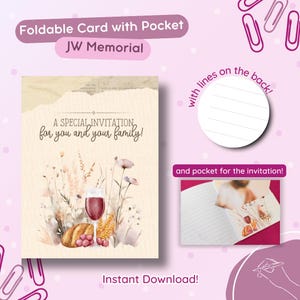 Invitación conmemorativa de JW: tarjeta plegable vintage con bolsillo | Imprimible y descarga instantánea