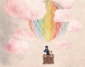 Fun cotton-candy print, funny kitchen wall art, funny food art, sweet themed photography, Tiny trades print, Hot air balloon