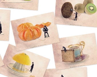 Déco pour cuisine, cartes postales fruit et légume, cartes postales fun, lot de cartes postales, cartes postale humoristiques, déco colorés