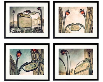 Paris wall decor, Paris Photography, Photo set, Photography set, Paris Metro, Art Nouveau, Paris art, France, mint green