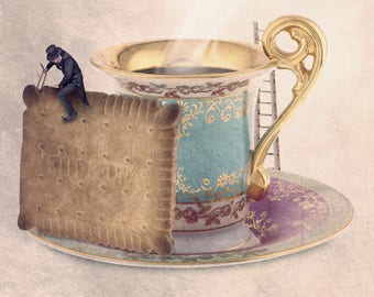 tea time print IA-free, funny food art, kitchen decor, kitchen wall art, tea cups, tea gifts, tea-themed print, Cake print, Tiny trades