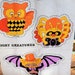 Vintage Halloween Night Creatures Applique or Pillow Fabric Panel, Halloween Cute Owl Spider and Bat Fabric Panel to Make Small Pillows