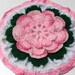 Vintage Crochet Pink Flower Round Pot Holder, Thick Crochet Pink Rose Potholder, Vintage Country Cottage Farmhouse Crochet Potholder