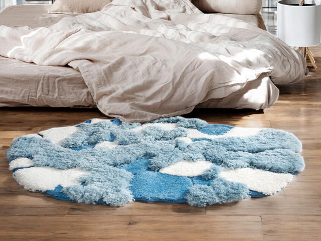 Blue Moss Fluffy Tufted Rug for Living Room, Modern Area Rugs, Blue ...