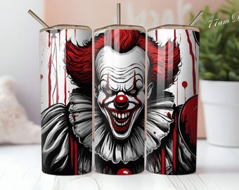 Horror Movie Tumbler Wrap: Scary Clown 20 Oz Skinny Tumbler (PNG Digital Download)