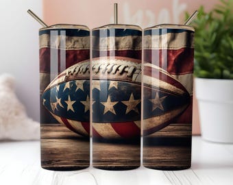 American Flag Football 20oz Tumbler Wrap: 3D Sublimation Design (Digital Download)