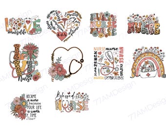 Floral Nurse PNG Sublimation Designs: Retro RN Bundle (Digital Download)
