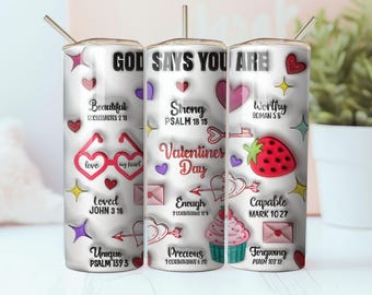 3d Christian Valentine PNG, Sublimation Design, Straight Tumbler Wrap PNG, Digital File Instant Digital Download