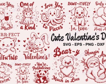 Cute Animal Valentine's Day SVG Bundle, Cute Animal Svg Valentine, Valentine Animal Svg