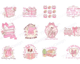 Coquette Book PNG Sublimation Bundle: Vintage Booklover Clipart (Digital Download)