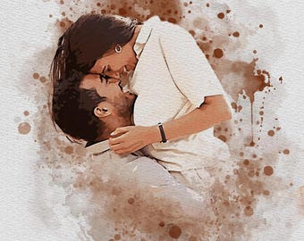 Custom Watercolor Portraits from Photo Weddings, Personalised Watercolor Portraits, Anniversary, Engagement Gift Painting From Photo Art