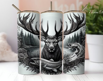 Bass Fish & Deer Tumbler Sublimation Design (Digital Download)