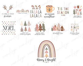 Boho Christmas SVG Bundle Boho Christmas PNG Boho Holiday Clipart Boho Christmas Png boho Christmas Bundle Whimsical Christmas Illustrations