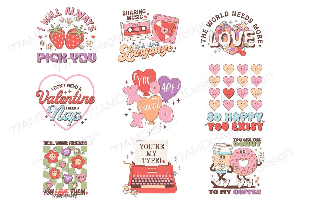 Retro Valentine’s Day Sublimation Bundle,retro Valentines Png Bundle ...