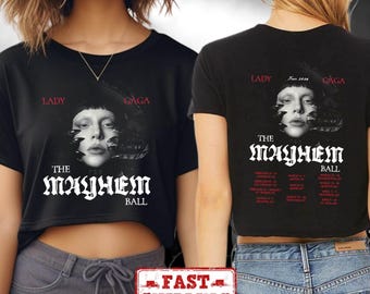 Top corto de la gira de Lady Gaga 2026, Top corto con estampado de Lady Gaga, Top corto de la gira The Mayhem Ball, Gira The Mayhem Ball de Lady Gaga, Artículos promocionales de la gira de Lady Gaga