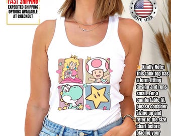 Mario Princess Girls Tank Top, Princess Peach Mario Tank Top, Princess Peach Tank Top, Super Mario Tank Top, Mario Group Birthday Tank Top