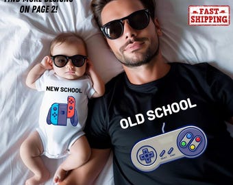 Matching Father and Son, Personalized Video Game Shirt, "Old School New School" Gaming TShirts, New Dad Gift, Dad and Baby Outfit