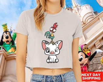 Disney Moana Crop Top, Hei Hei And Pua Floral Crop Top, Magic Kingdom Crop Top, Moana Princess Disneyland Vacation Crop, Floral Moana Crop