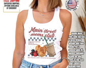 Retro Main Street Mom Club Tank Top, Disney Mom Tank Top, Mickey Waffles Coffee Tank Top, Disneyland Trip Family Vacation Tank Top