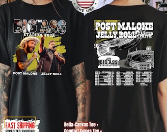 Camiseta de la gira Jelly Roll Big Ass Stadium 2026 de Post Malone, camiseta de rap, sudadera de concierto Jelly Roll, colores cómodos, Bella Canvas, Gildan