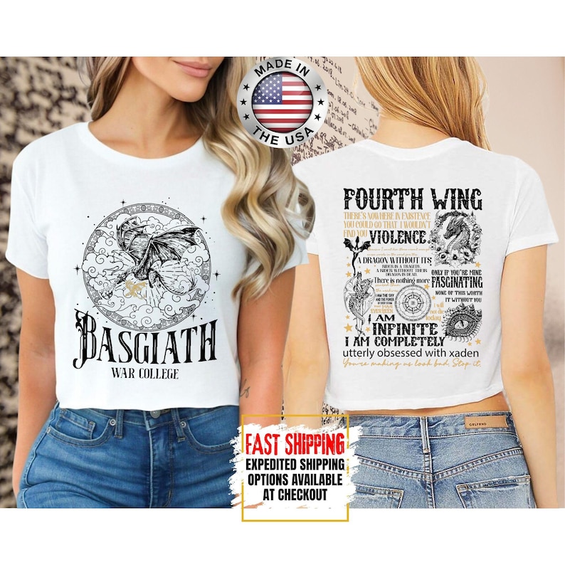 Fourth Wing Crop Top, Basgiath War College Crop Tee, Bookish Crop Tops, Xaden Riorson, Gifts For Readers, Book Lovers Tee image 1