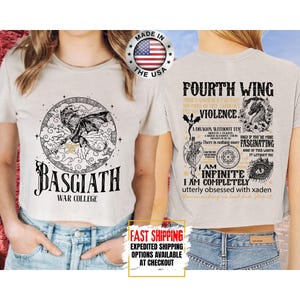 Fourth Wing Crop Top, Basgiath War College Crop Tee, Bookish Crop Tops, Xaden Riorson, Gifts For Readers, Book Lovers Tee image 7