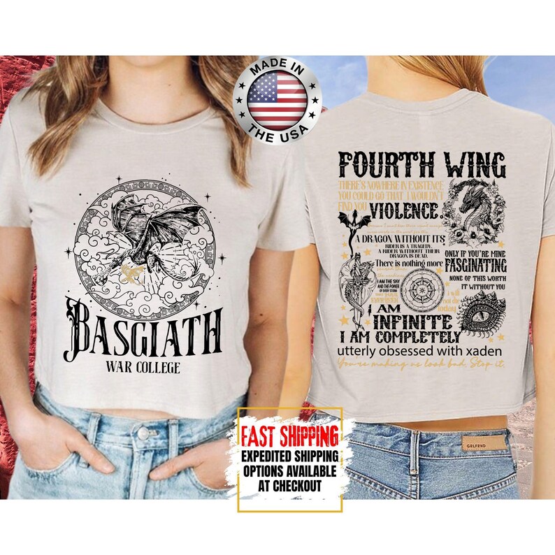 Fourth Wing Crop Top, Basgiath War College Crop Tee, Bookish Crop Tops, Xaden Riorson, Gifts For Readers, Book Lovers Tee image 7