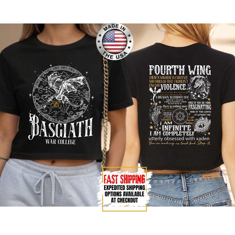 Fourth Wing Crop Top, Basgiath War College Crop Tee, Bookish Crop Tops, Xaden Riorson, Gifts For Readers, Book Lovers Tee image 6