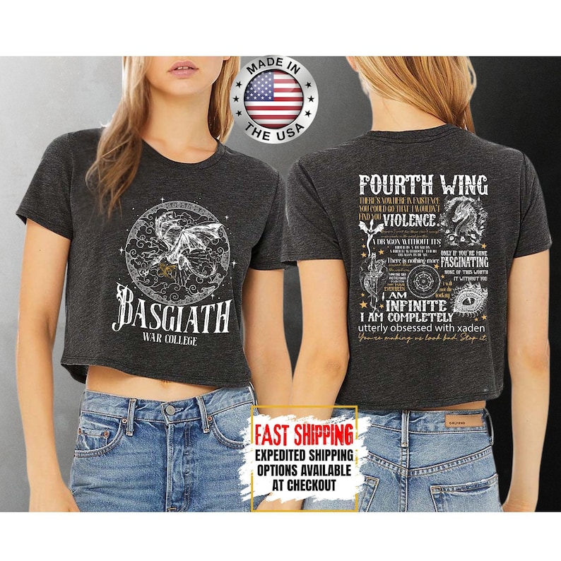 Fourth Wing Crop Top, Basgiath War College Crop Tee, Bookish Crop Tops, Xaden Riorson, Gifts For Readers, Book Lovers Tee image 8