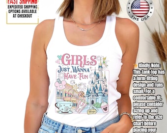 Retro Disney Castle Girls Just Wanna Have Fun Trip Tank Top, Minnie and Daisy Girls Trip Tank Top, WDW Disneyland Best friends Vacation Tank