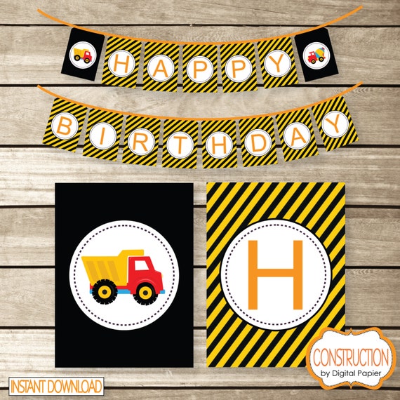 Items similar to DIY - Construction Themed Printable Birthday Banner ...