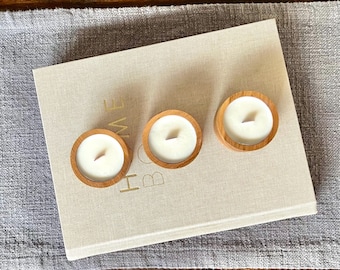 Handcrafted Wooden 3 Candle Set - Rustic Elegance, Natural Soy Wax, Salty Sea Scent