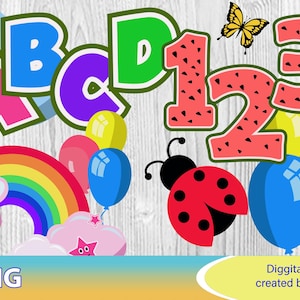 Rainbow birthday bundle PNG for crafters, watermelon numbers png, rainbow and clouds png, birthday girl png, birthday boy png