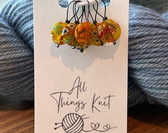 Knitting Stitch Markers, Flexible Stitch Markers, Yellow Millefiori Snag Free Markers