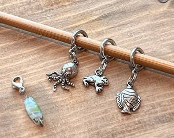 Silver Progress Keeper/Stitch Marker Set | Sea Life | Set of 4