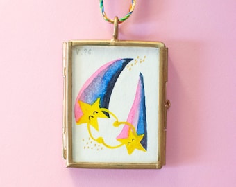 Wunscherfüller Mini-Aquarell mit Rahmen, Sternschnuppen, Geldgeschenk, mit Widmung