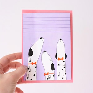 Carte faite à la main en papier de bambou | Dalmatiens, chiens, musique, partition, sérénade d'anniversaire