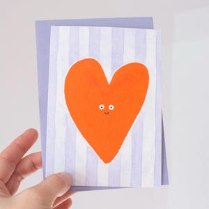 Biglietto di carta di bambù fatto a mano | Cuore e strisce, acquerello