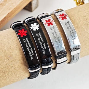 Personalized Medical Alert Bracelet,Engraved Medical Information and Contact ID,Medical ID Bracelet,Autism,Dementia,Diabetic,Health Bracelet