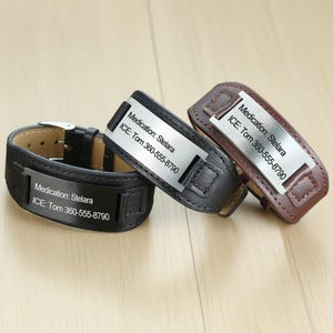 Personalized Leather Medical Bracelet for Men,Custom Adjustable Medic Alert Bracelet,Engraved Id Bracelet,Emergency Bracelet,Gift For Dad