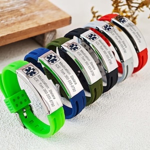 Personalized Medical Alert Bracelet,Custom Waterproof Sport Bracelet,Emergency Adjustable Alert ID Bracelet,Medical Jewelry for Men & Womena