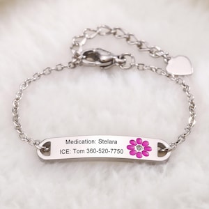 Kids Medical Alert Bracelet,Custom Medical Alert ID Bracelets for Children,Engraved Child ID Bracelet,Toddler,Autism,Epilepsy,Allergy