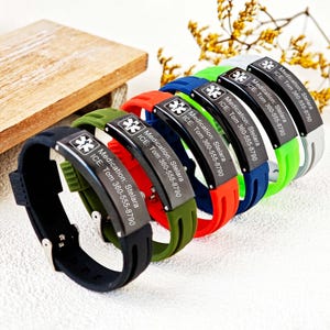 Custom Silicone Waterproof Sport Bracelet,Emergency Alert ID Bracelet,Medical ID Bracelet,Gifts for Epilepsy, Diabetes and Allergy