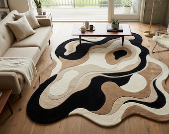 Hand-Tufted New Zealand Wool Rug – Organic Irregular Shape, 3D Carved Topography