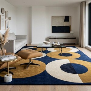 Hand-Tufted Wool Rug – The design is defined by a bold, overlapping geometric pattern of large circles