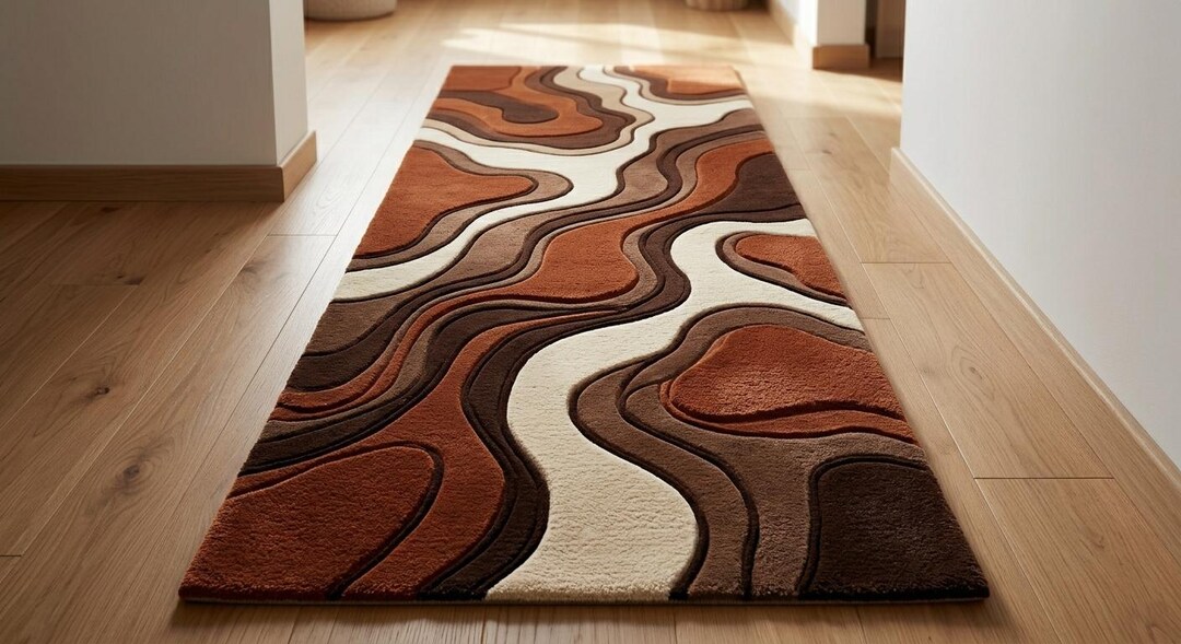 Hand-tufted New Zealand Wool Rug – Abstract Topographic Waves, Mid ...