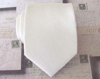 Mens Tie Ivory Tie With Matching Pocket Square.  Ivory Cream Necktie With Matching Pocket Square Handkerchief Option