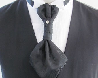 Corbata Ascot negra con estampado de cachemira para hombre, preatada, con alfiler de cristal.