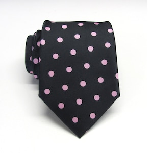 Mens Tie. Black Pink Polka Dot Mens Necktie